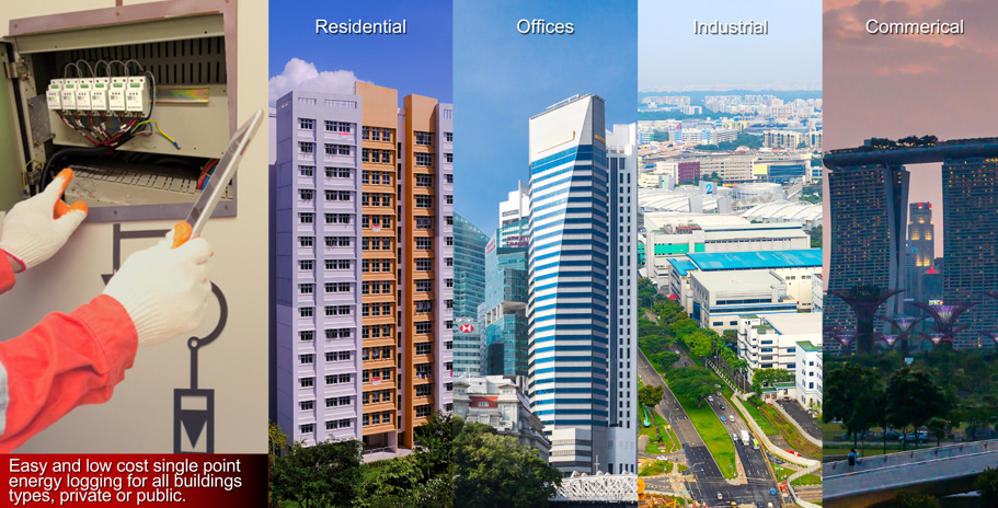 Image of different types of buildings: residencial, offices, industrial and commercial.