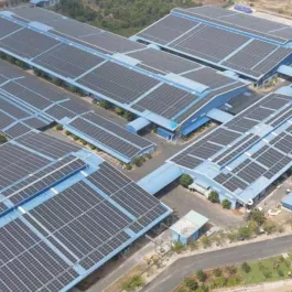 Top view image of the solar panels of Tan Phuoc Thinh building in Vietnam