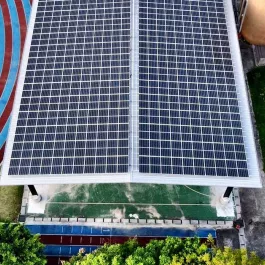 Top view image of the solar panels of Ziqian Elementary School basketball court in Taiwan